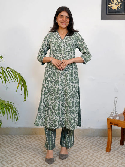Garden Leaf Dream A-Line COTTON Kurta Set