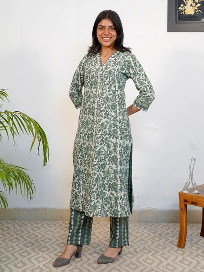Garden Leaf Dream A-Line COTTON Kurta Set