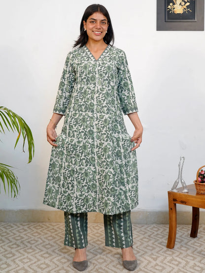 Garden Leaf Dream A-Line COTTON Kurta Set