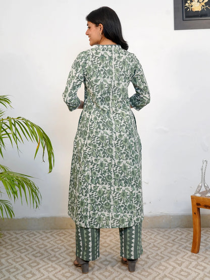 Garden Leaf Dream A-Line COTTON Kurta Set