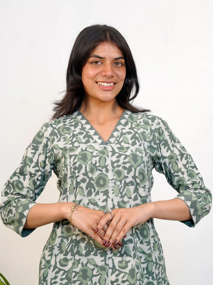 Garden Leaf Dream A-Line COTTON Kurta Set