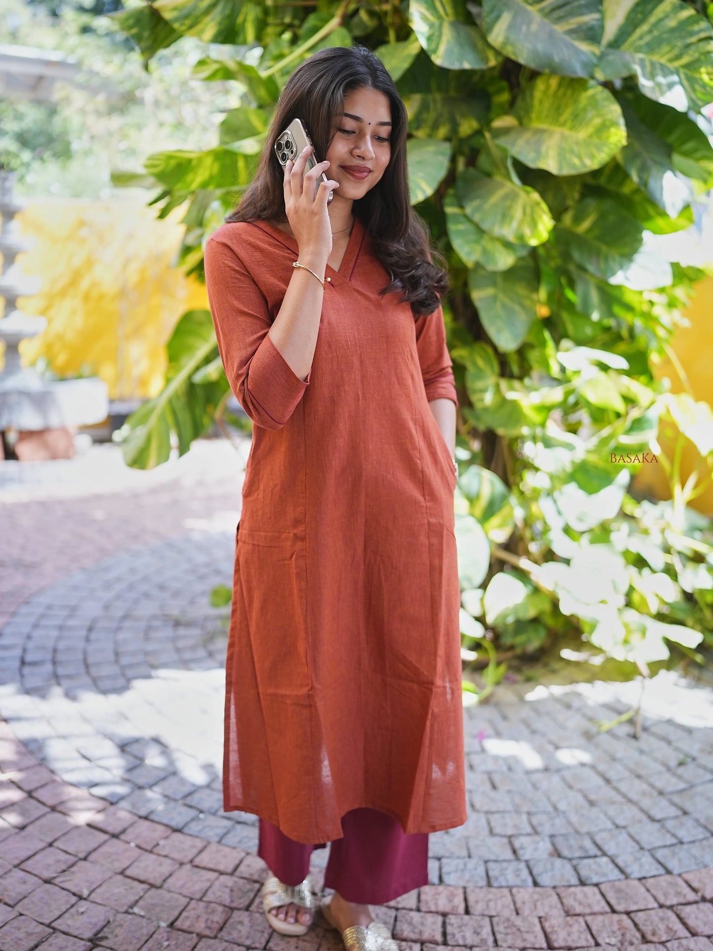 Golden Honey A-Line Handloom Cotton Kurta