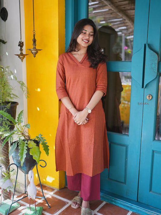 Golden Honey A-Line Handloom Cotton Kurta