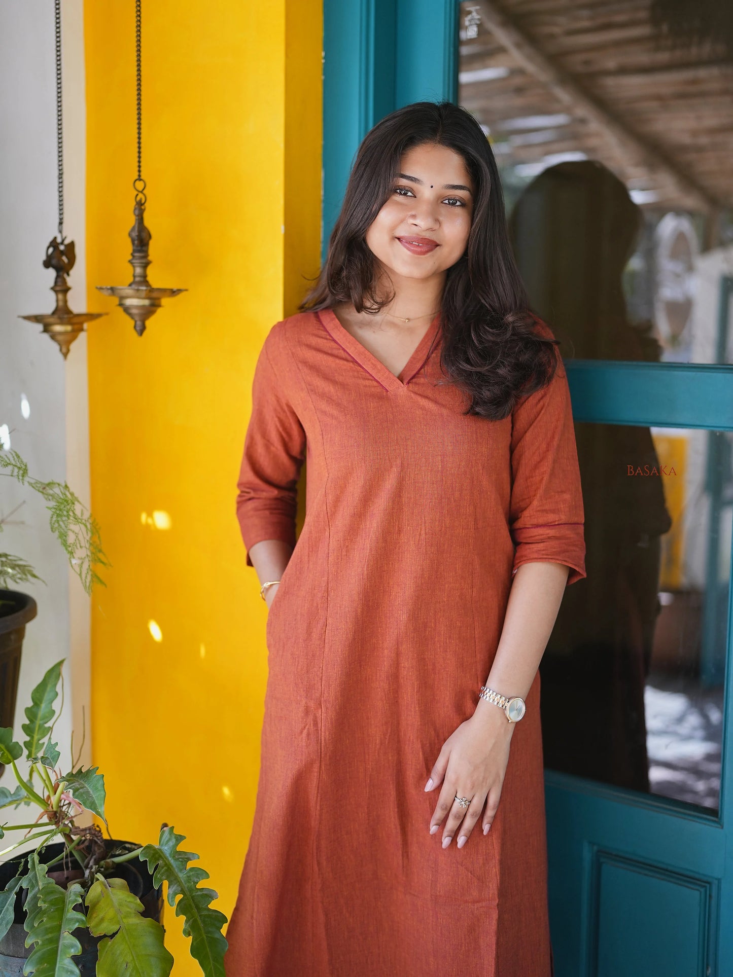 Golden Honey A-Line Handloom Cotton Kurta