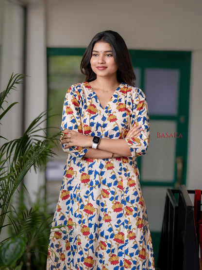 Golden Lotus Kalamkari Block Printed A-line COTTON Kurta