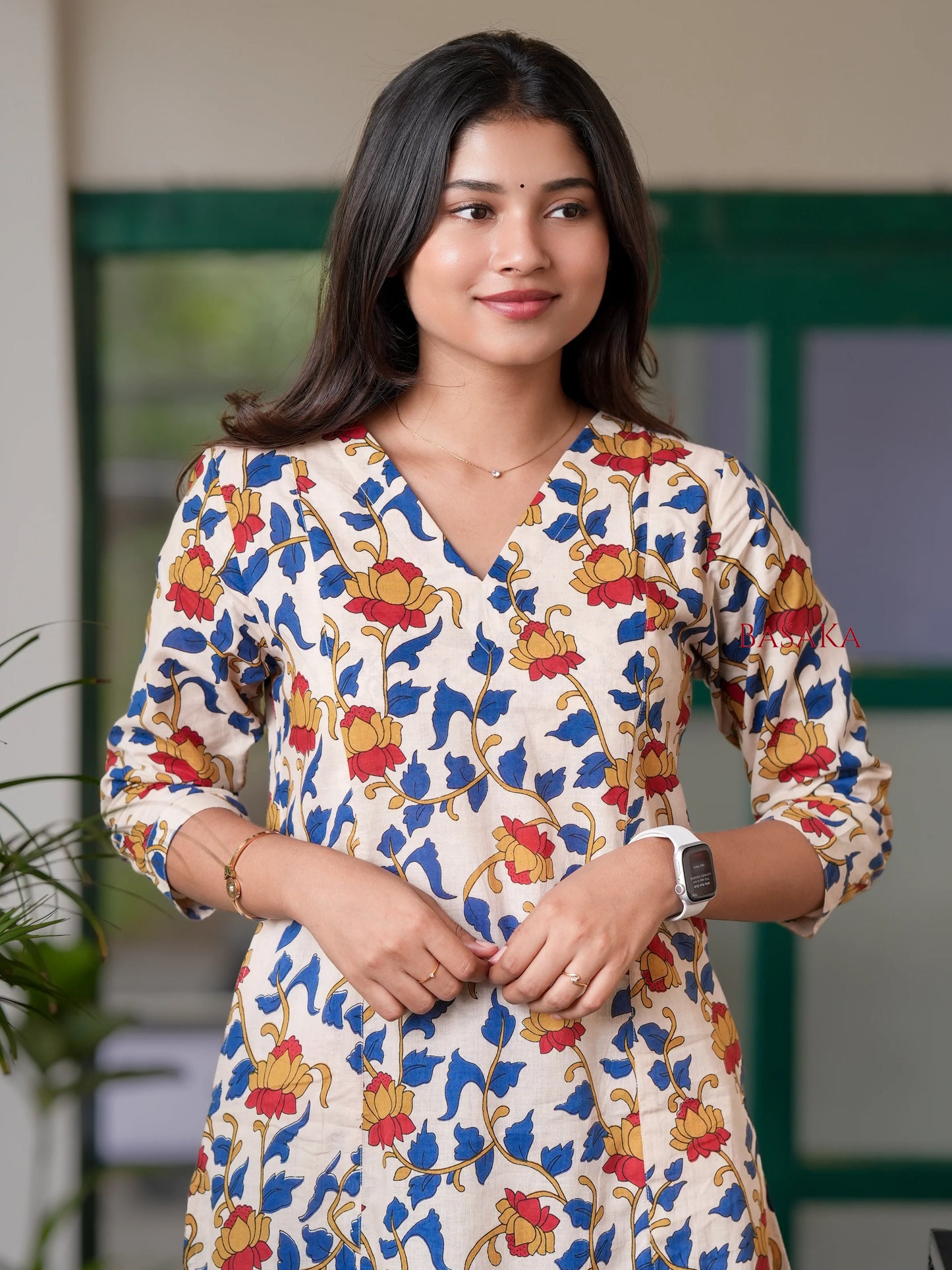 Golden Lotus Kalamkari Block Printed A-line COTTON Kurta