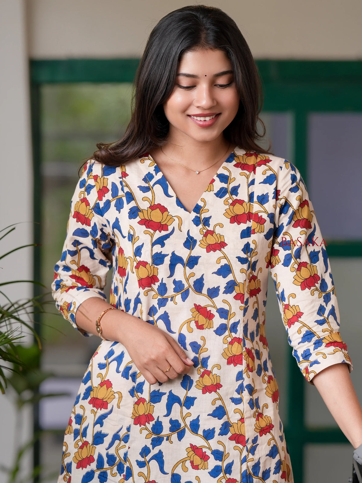 Golden Lotus Kalamkari Block Printed A-line COTTON Kurta