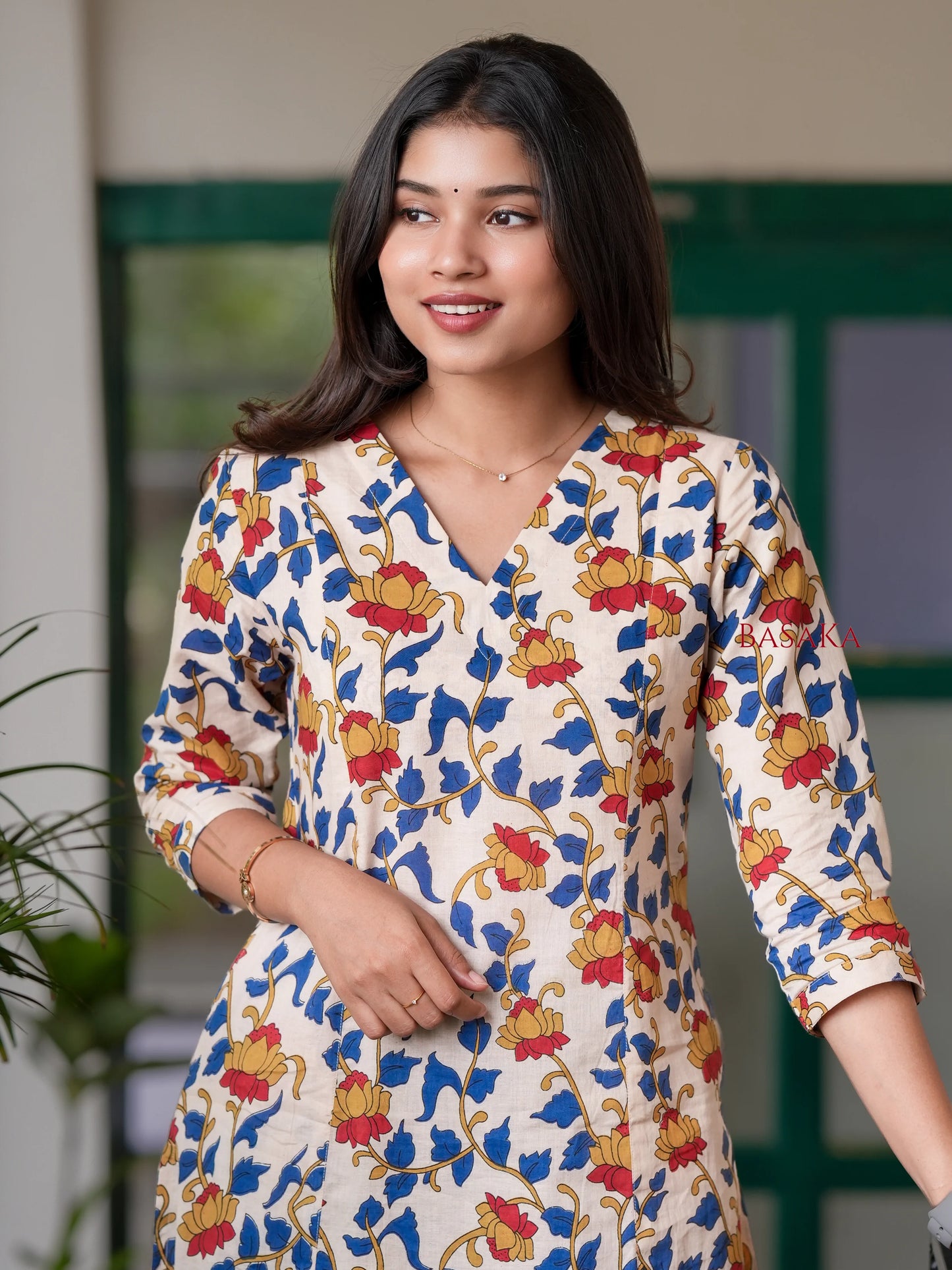 Golden Lotus Kalamkari Block Printed A-line COTTON Kurta