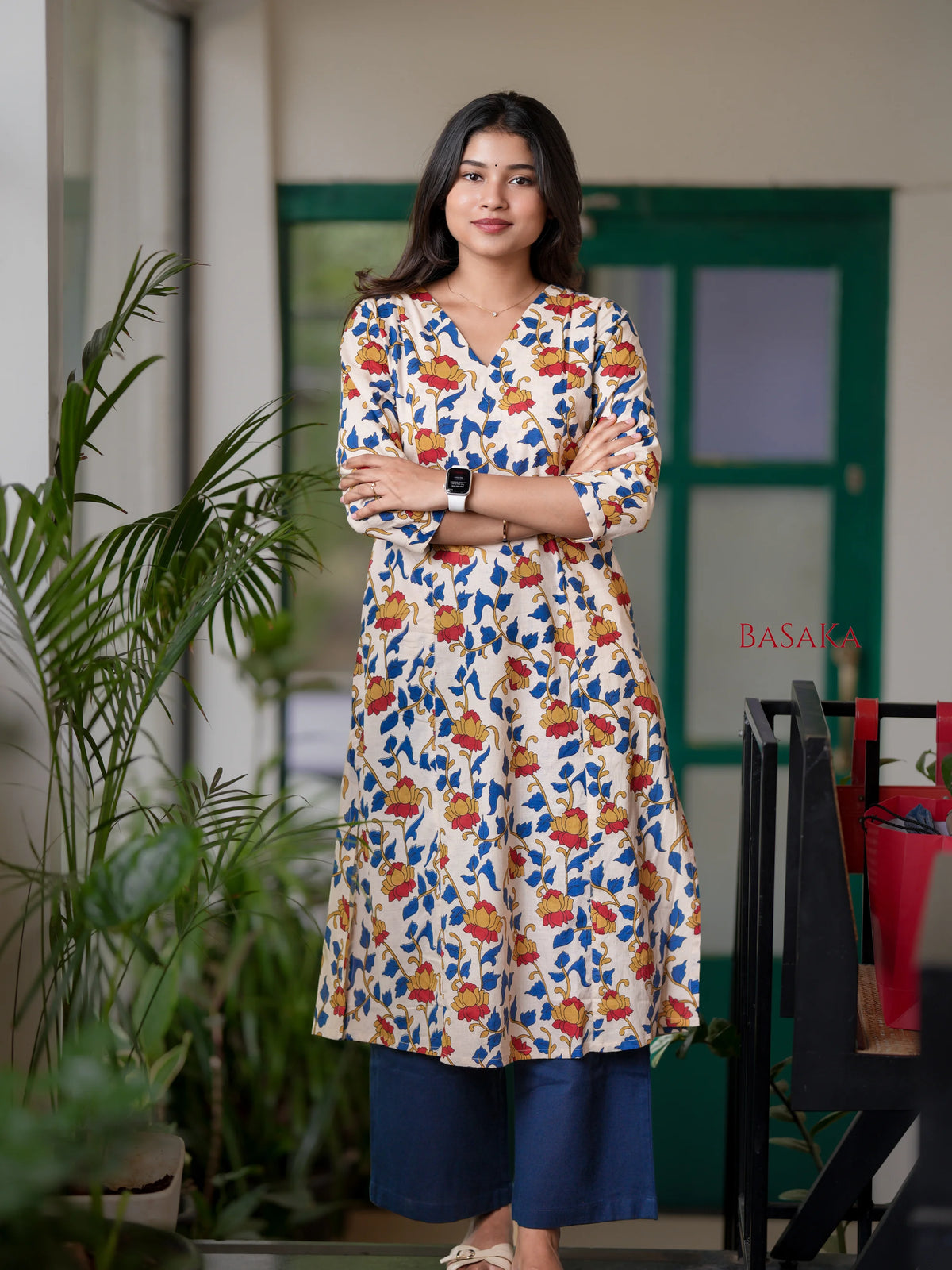 Golden Lotus Kalamkari Block Printed A-line COTTON Kurta