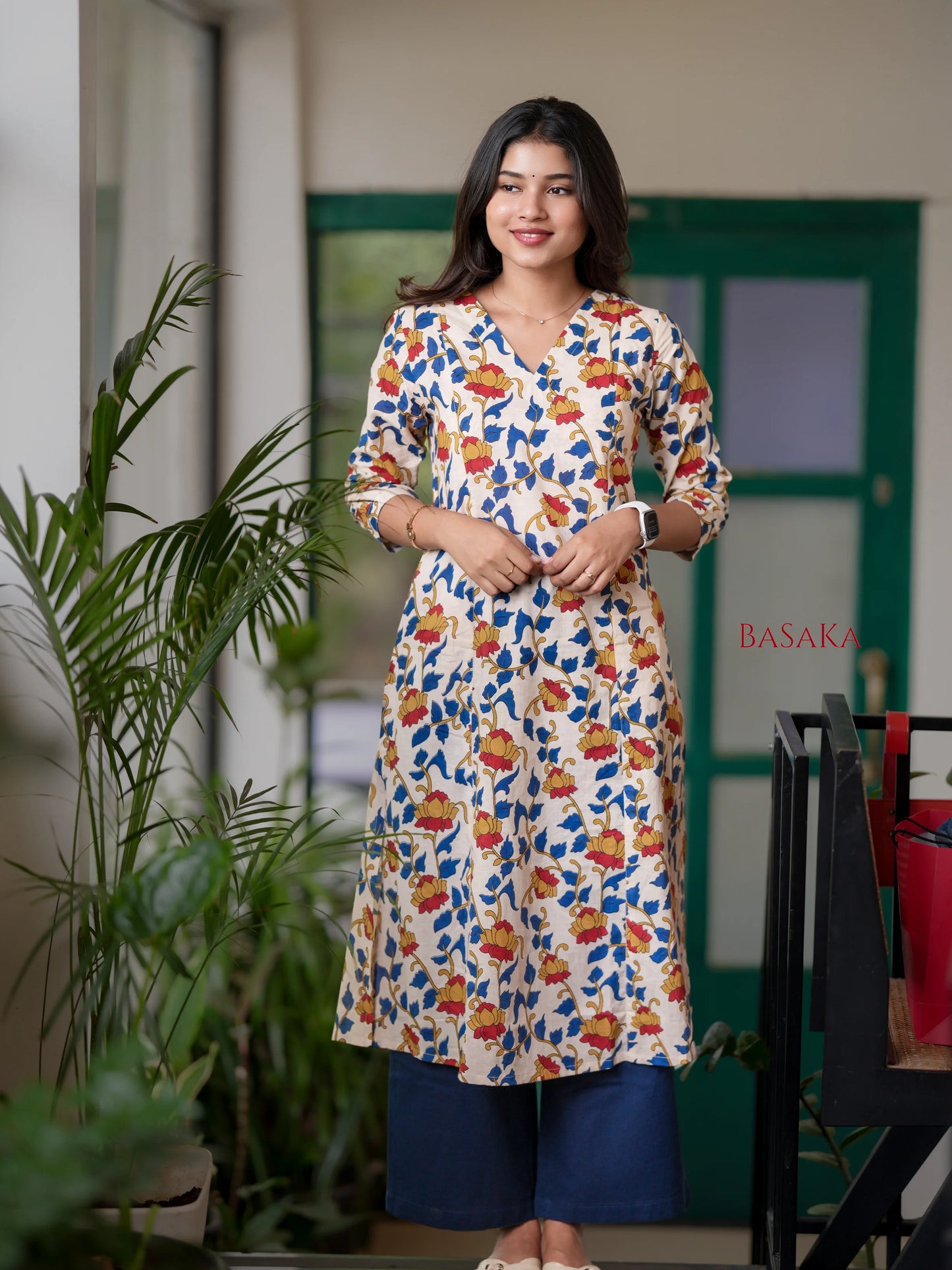 Golden Lotus Kalamkari Block Printed A-line COTTON Kurta