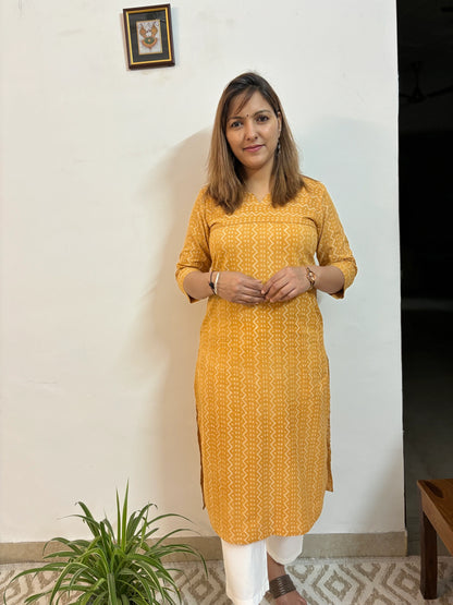 Goldenrod Yellow Hand Block Printed ZigZag Kurta