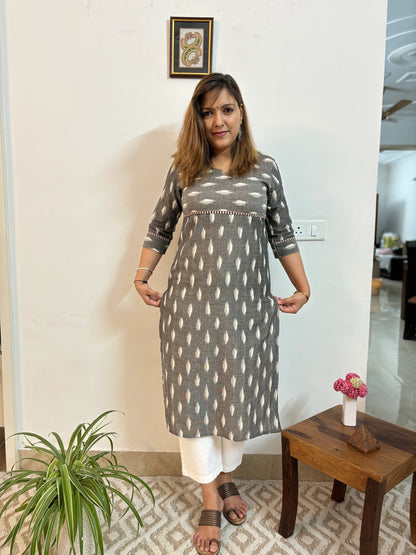 Grey Ikkat Handloom Cotton Kurta