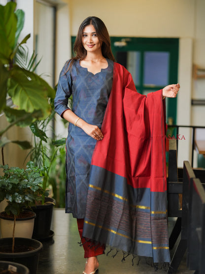 Grey Ikkat Suit Set (3pcs.) with lining