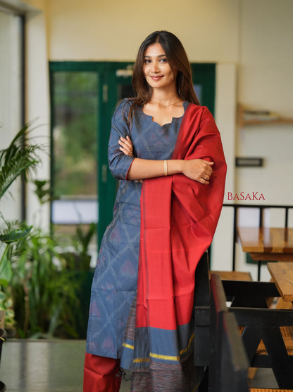 Grey Ikkat Suit Set (3pcs.) with lining