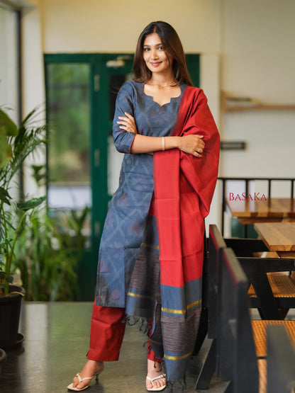 Grey Ikkat Suit Set (3pcs.) with lining