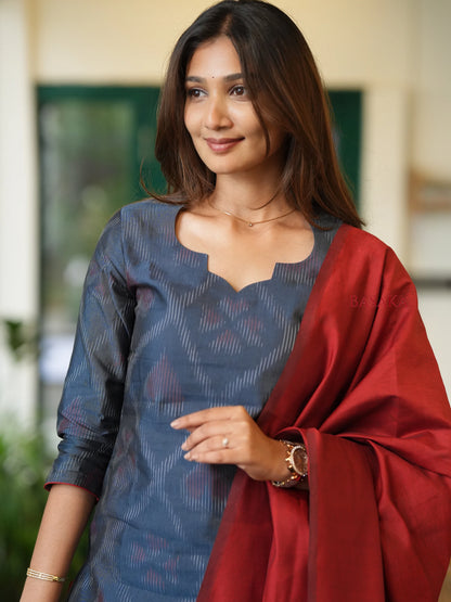 Grey Ikkat Suit Set (3pcs.) with lining