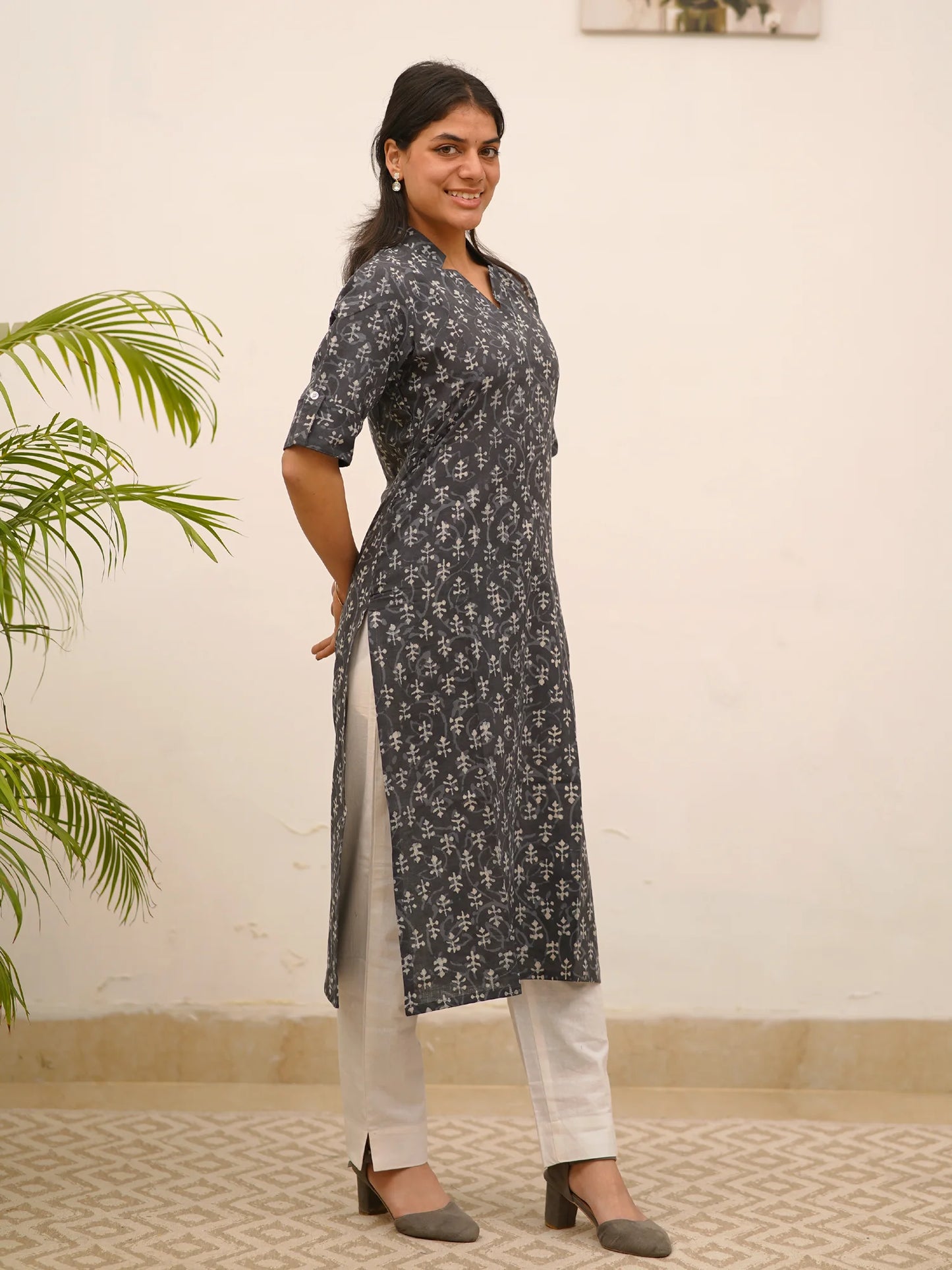 Grey Motif Block Printed COTTON Kurta