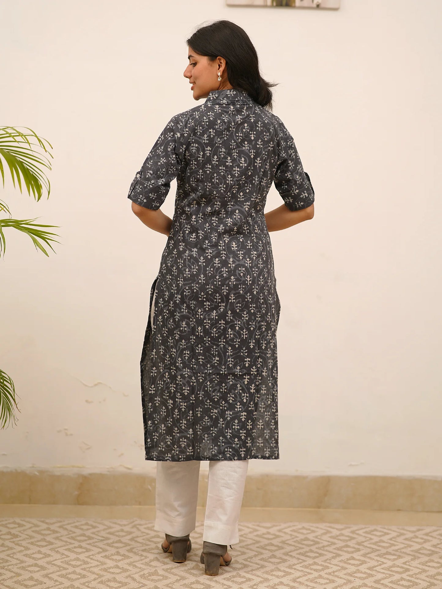 Grey Motif Block Printed COTTON Kurta