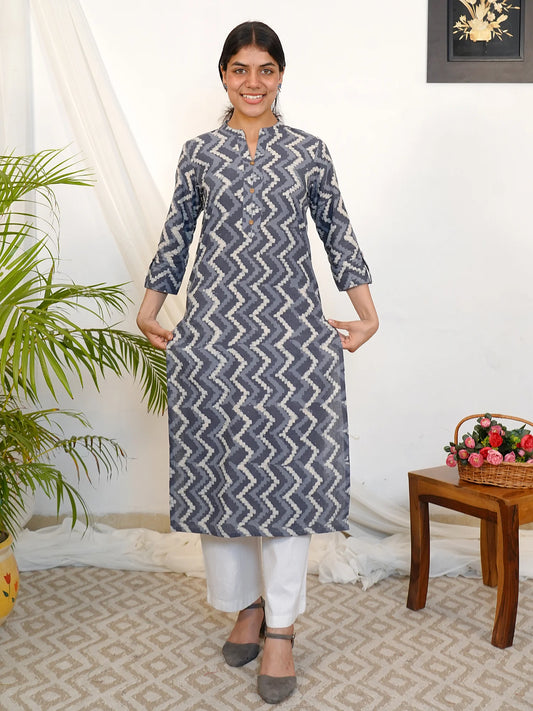 Grey Rhythm Block Printed COTTON Kurta