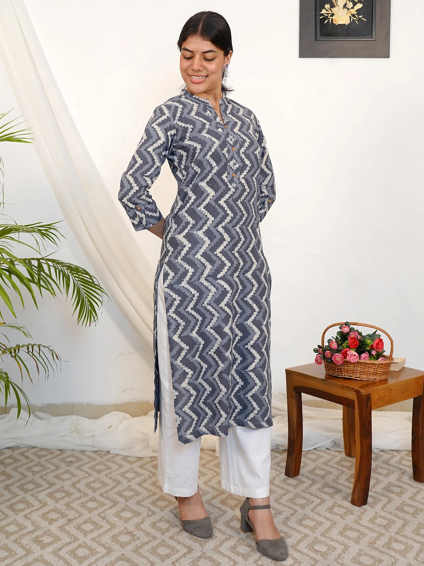 Grey Rhythm Block Printed COTTON Kurta