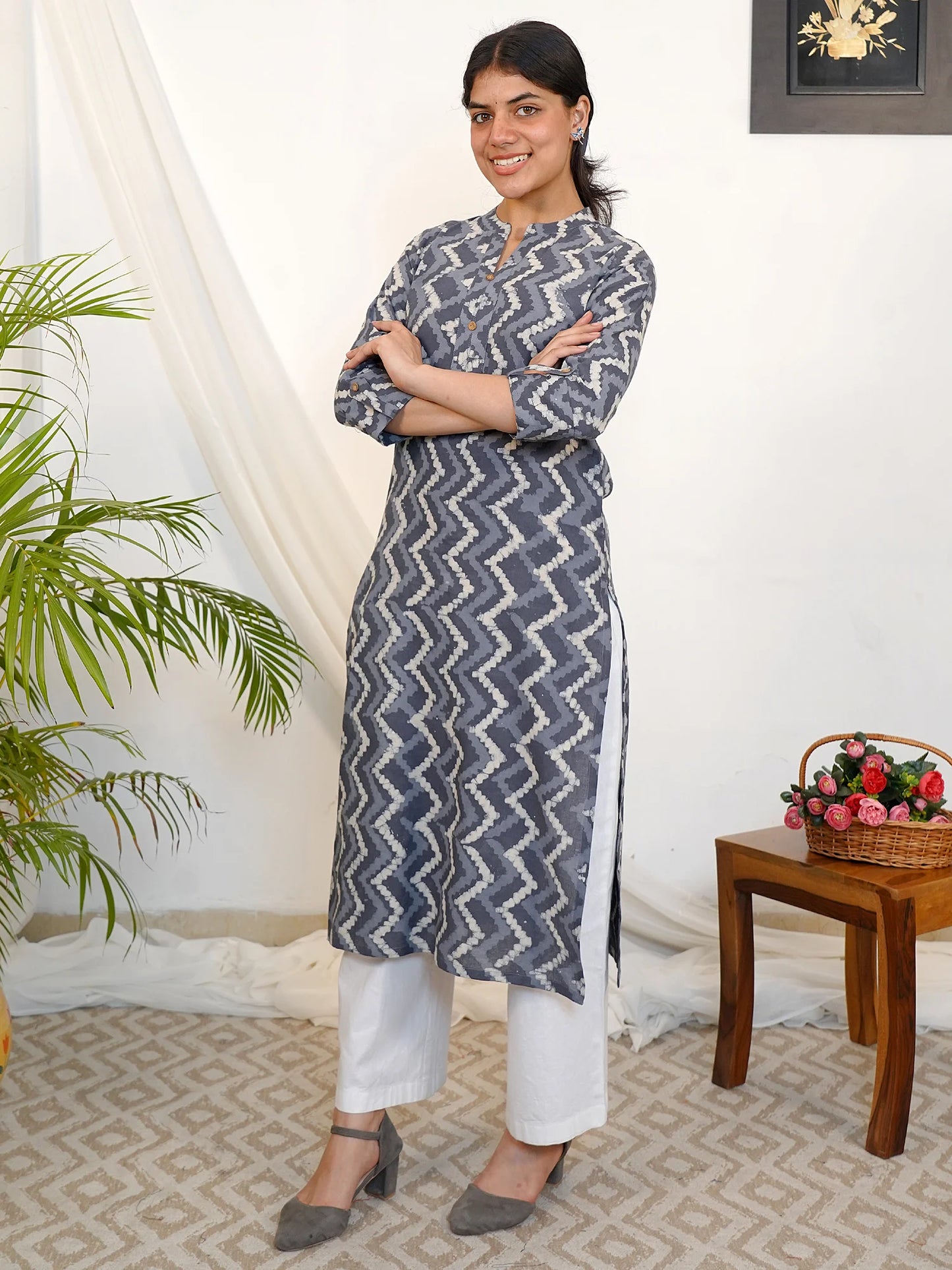 Grey Rhythm Block Printed COTTON Kurta