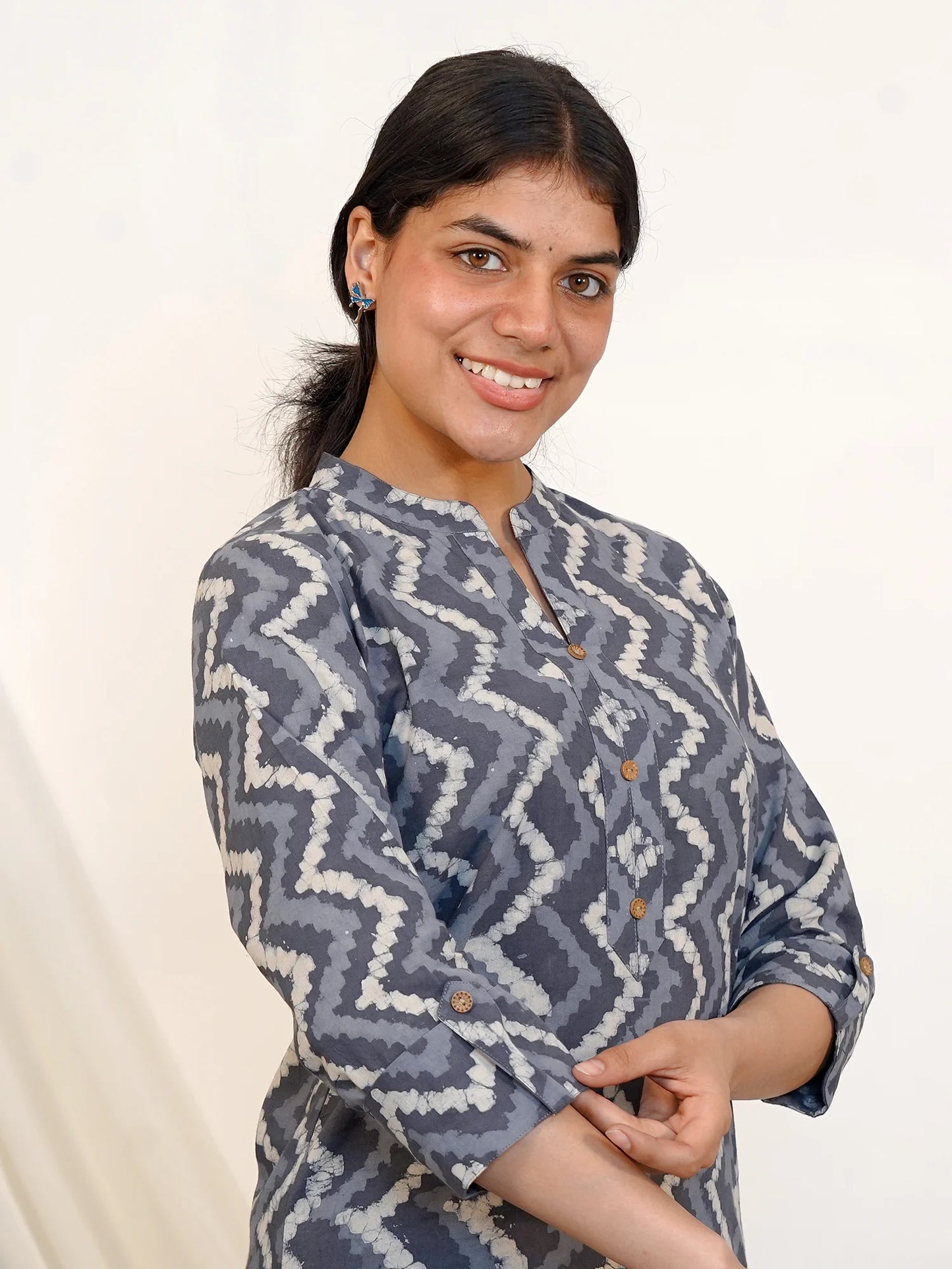 Grey Rhythm Block Printed COTTON Kurta
