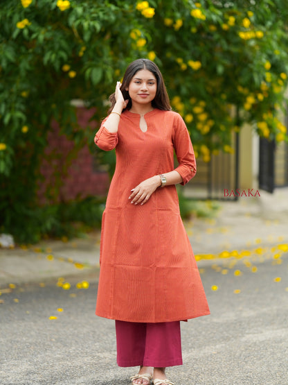 Honey Comb Handloom South COTTON A-line Kurta