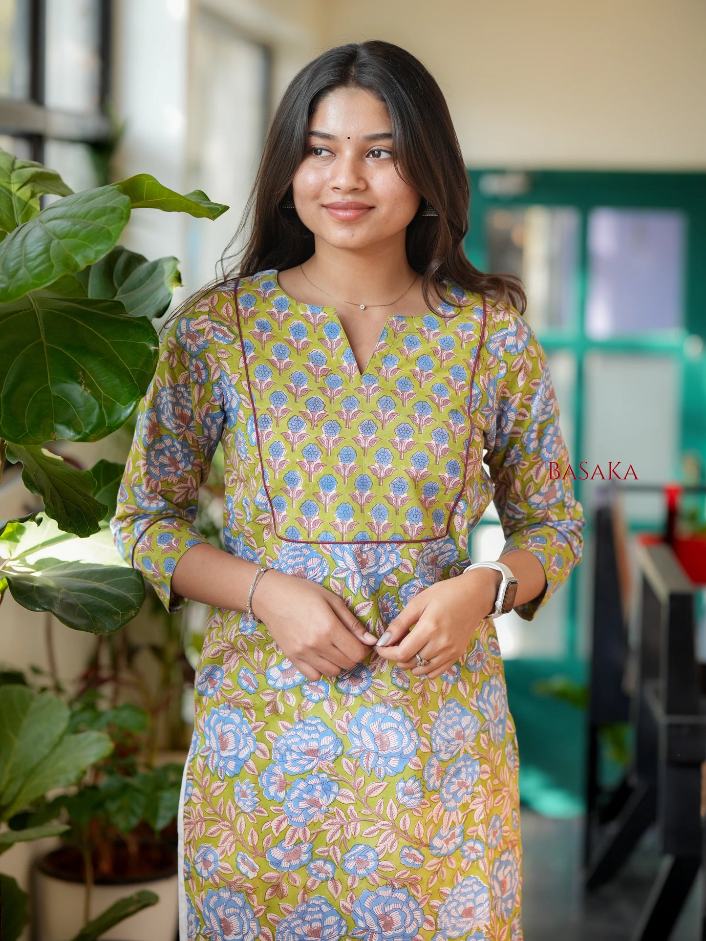Honeydew Green Floral Block Printed COTTON Kurta
