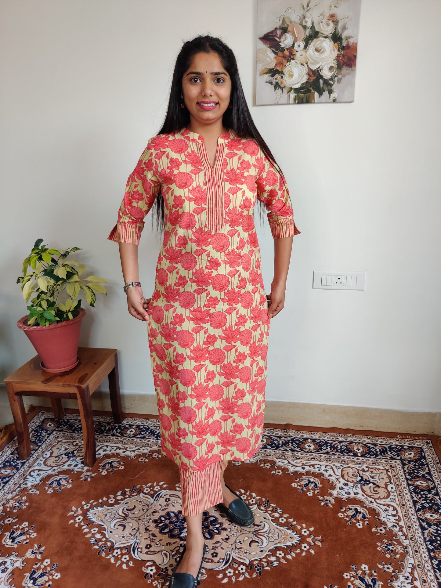 Orange Lotus Collar Kurta & Pant set