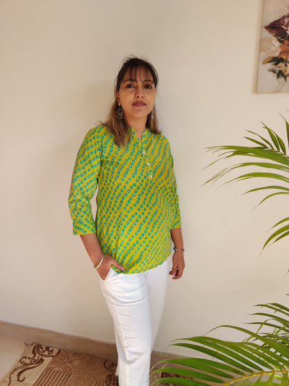 Parrot Green Collar Kurti