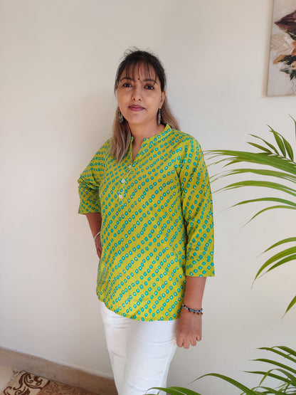 Parrot Green Collar Kurti