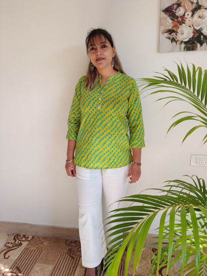 Parrot Green Collar Kurti