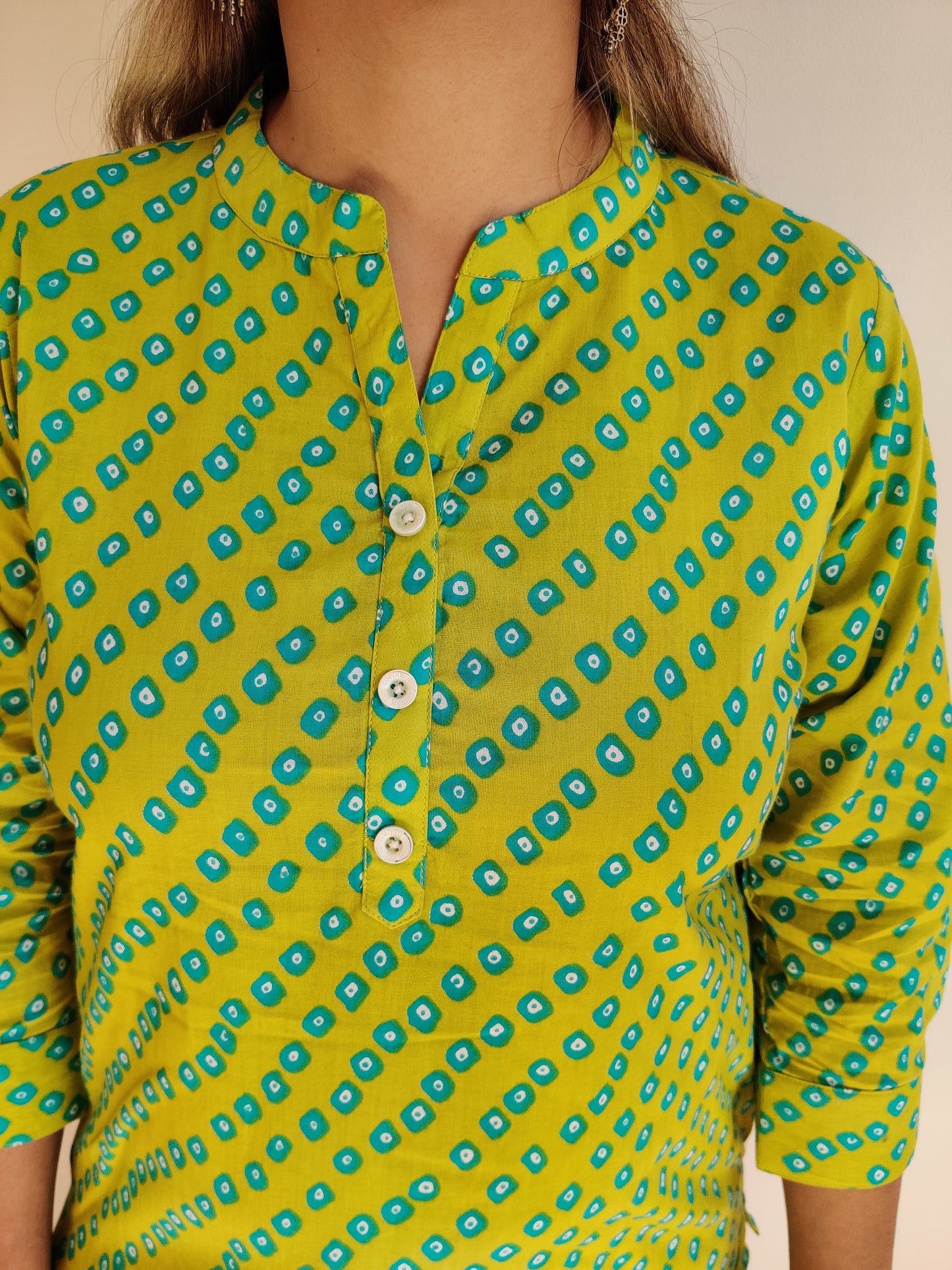 Parrot Green Collar Kurti