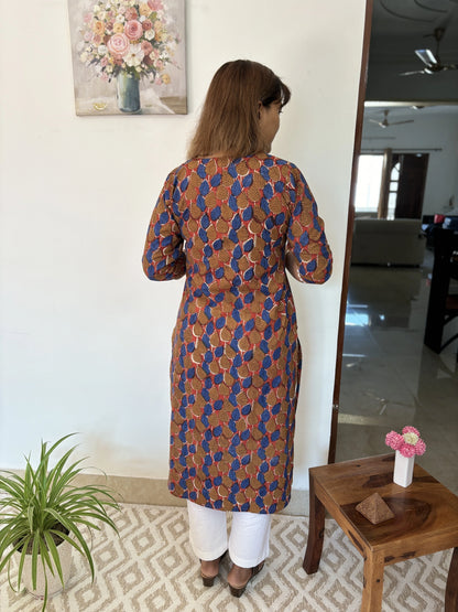 Ajrakh Blue and Brown Leaf Cotton Kurta