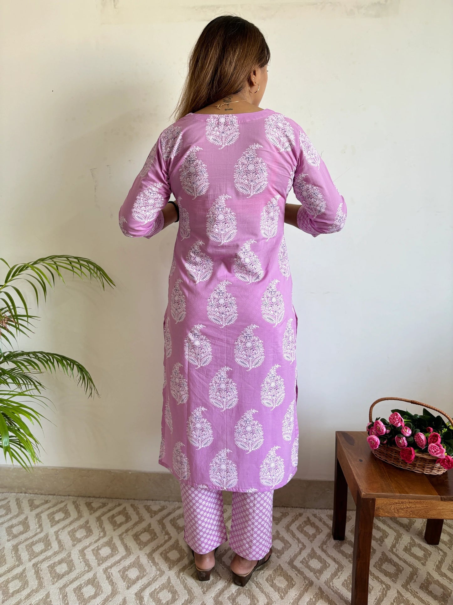 Purple Big Floral Yoke Kurta and Pant Set