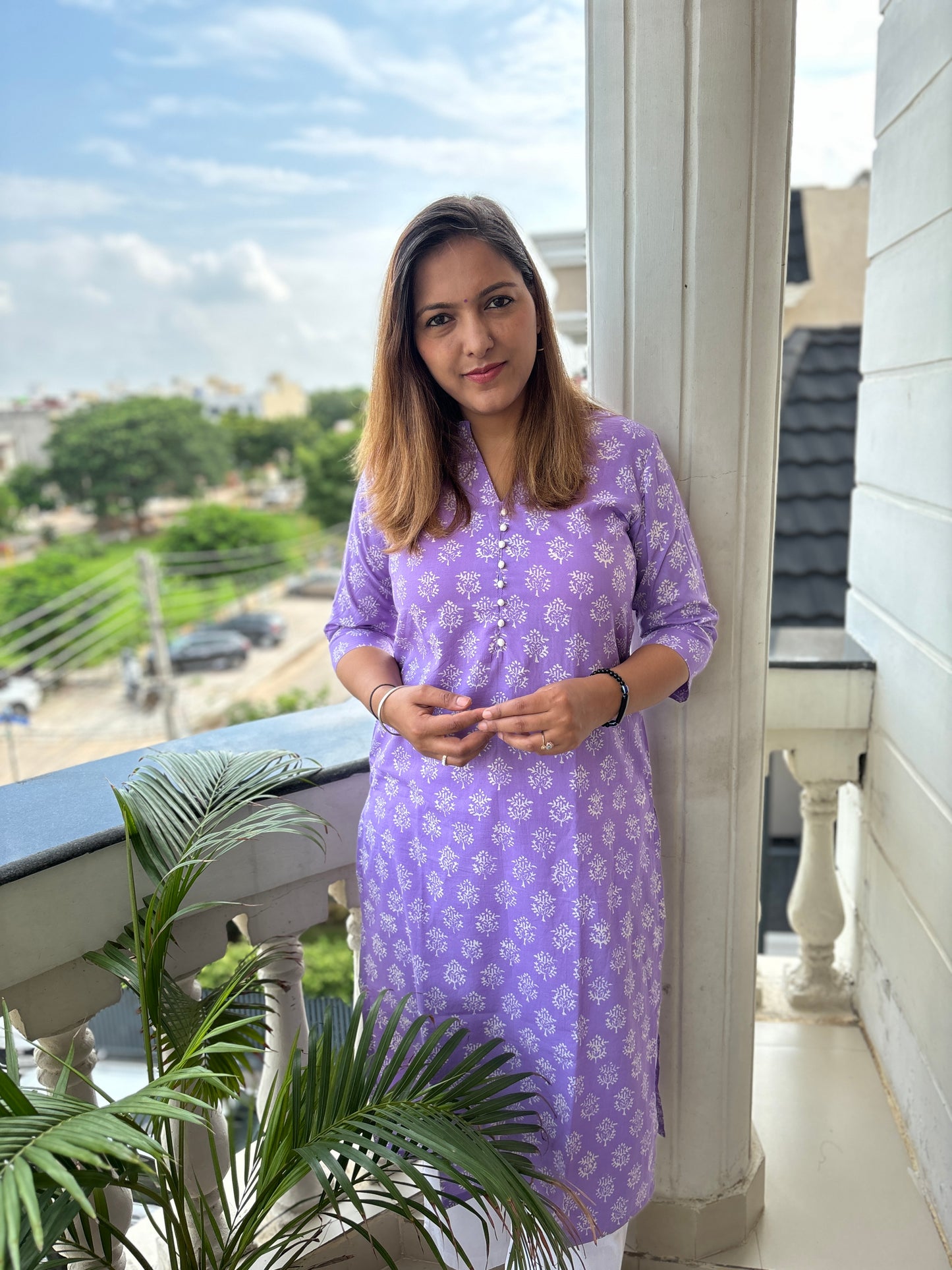 Lavender Floral Block Printed Kurta