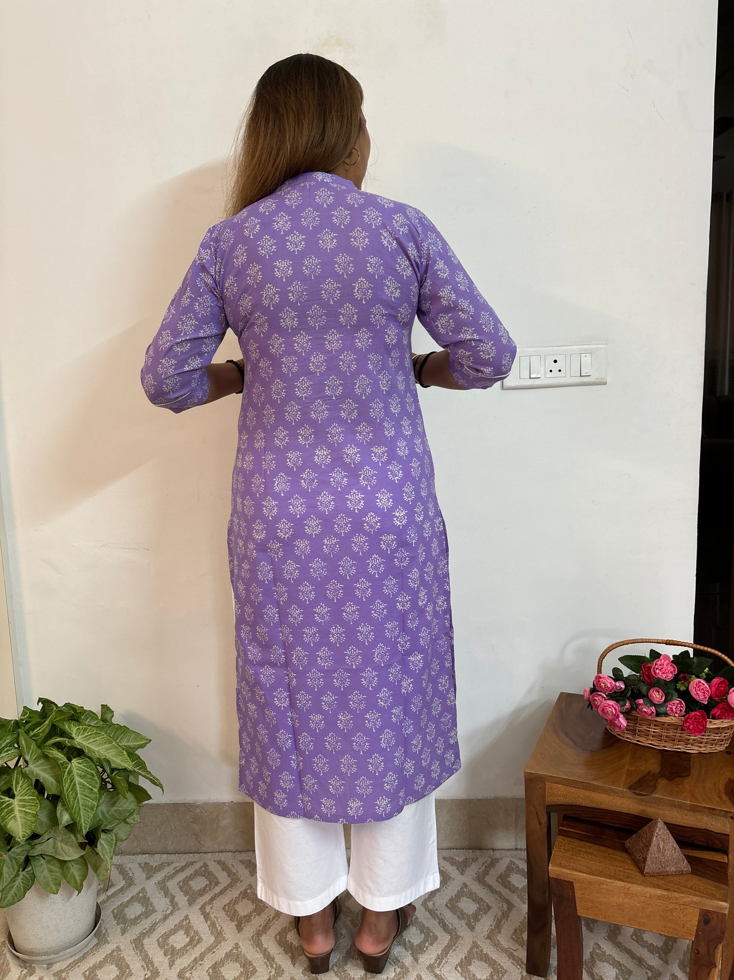 Lavender Floral Block Printed Kurta