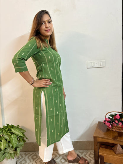 Moong Green South Handloom Cotton Collar Kurta