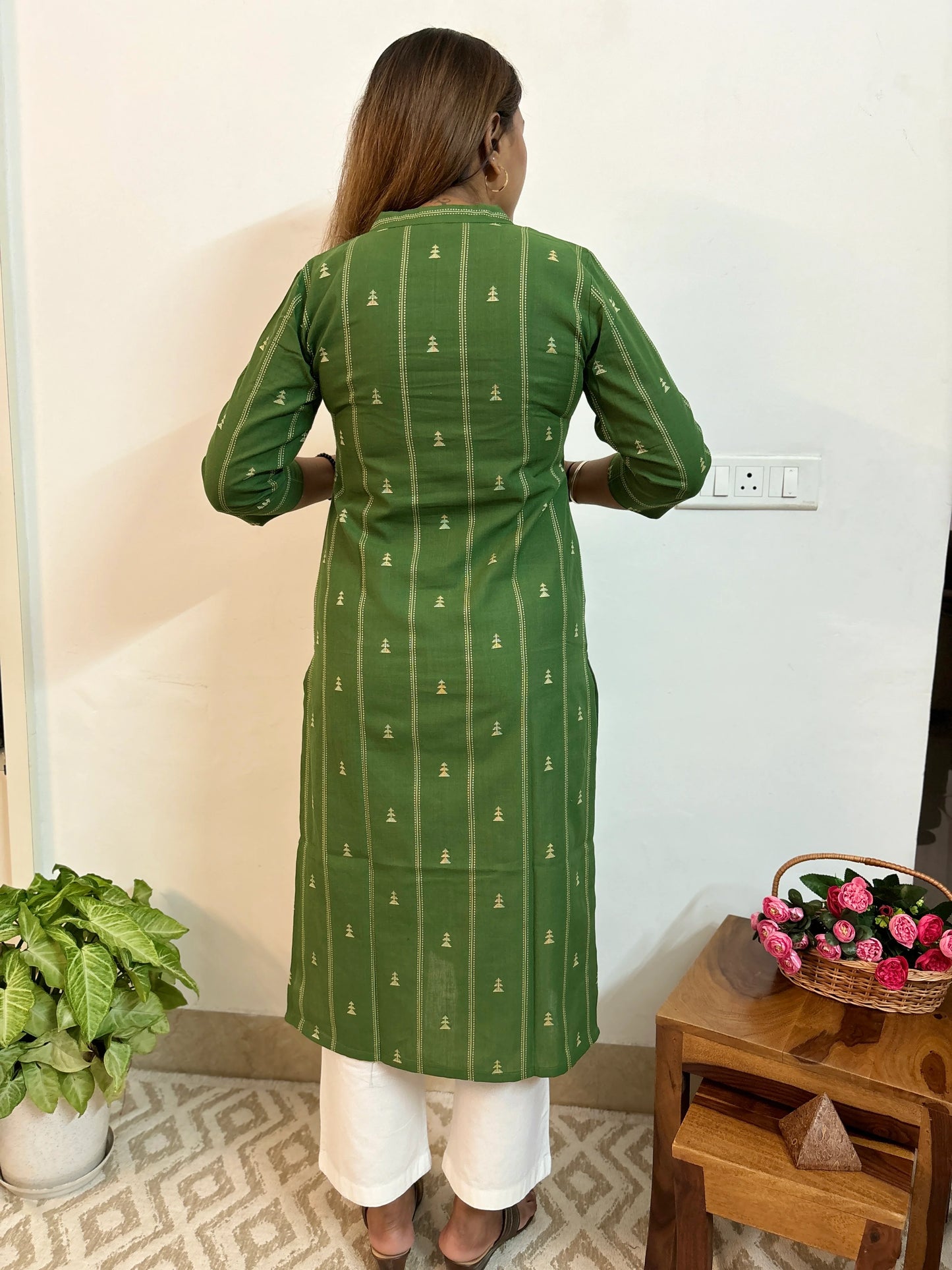 Moong Green South Handloom Cotton Collar Kurta