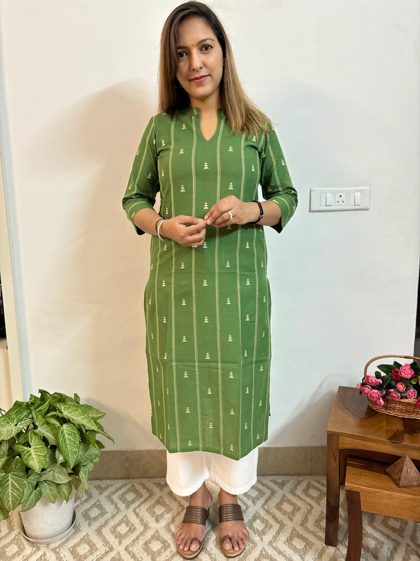 Moong Green South Handloom Cotton Collar Kurta