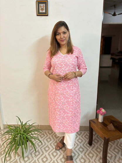 Pink Khadi Cotton Straight Kurta