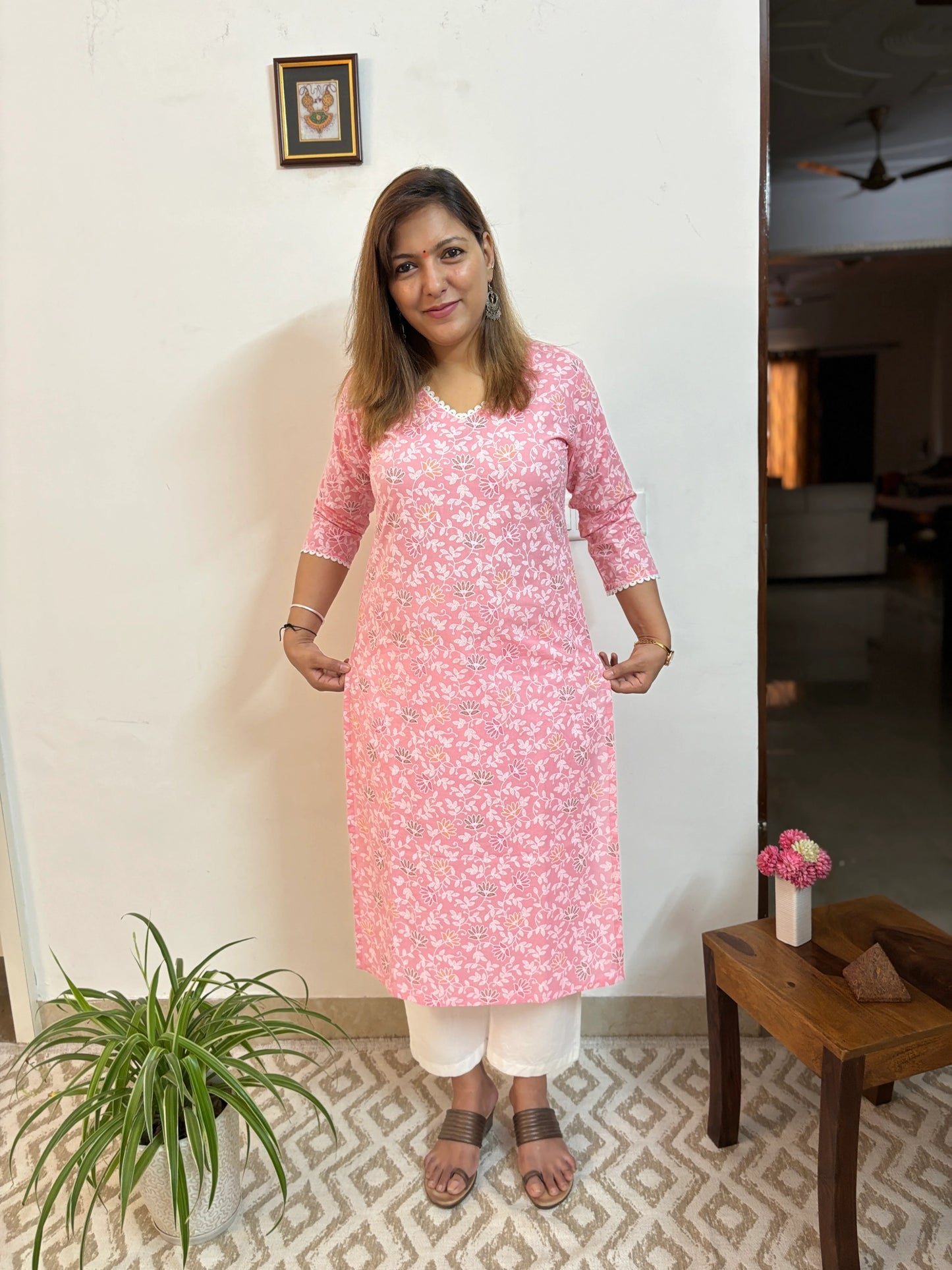 Pink Khadi Cotton Straight Kurta