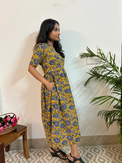 Kelly Blue Ajrakh Hand Block Printed Dress