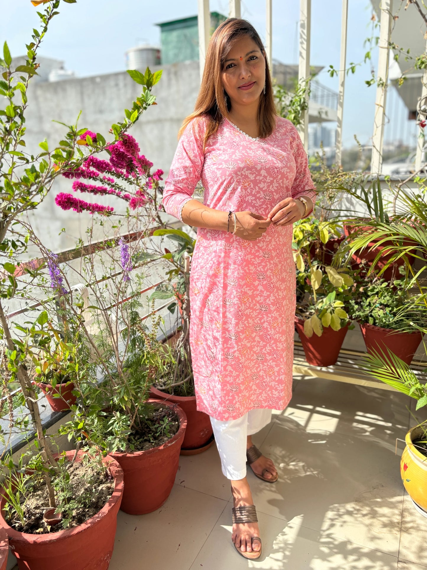 Pink Khadi Cotton Straight Kurta