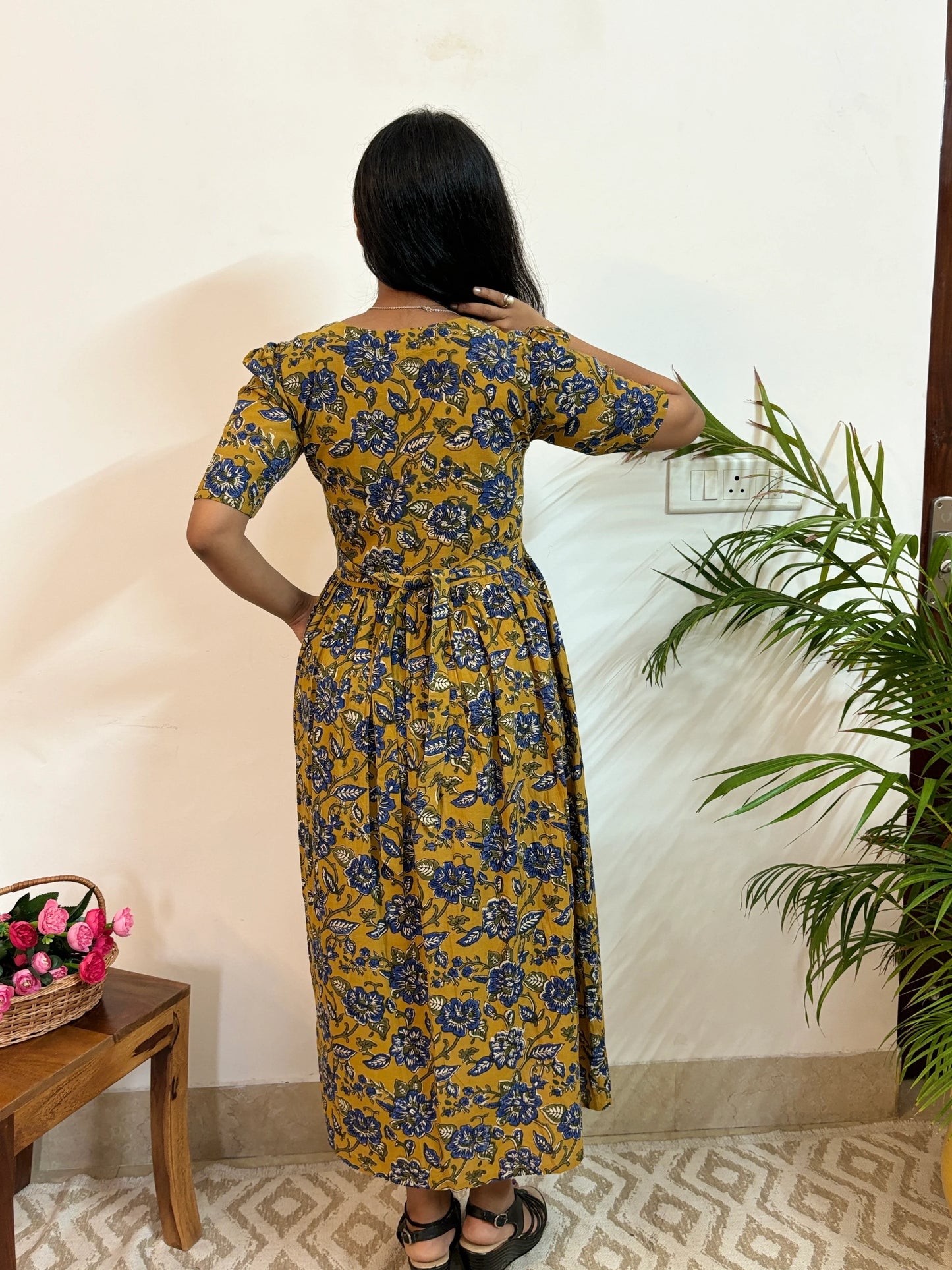 Kelly Blue Ajrakh Hand Block Printed Dress