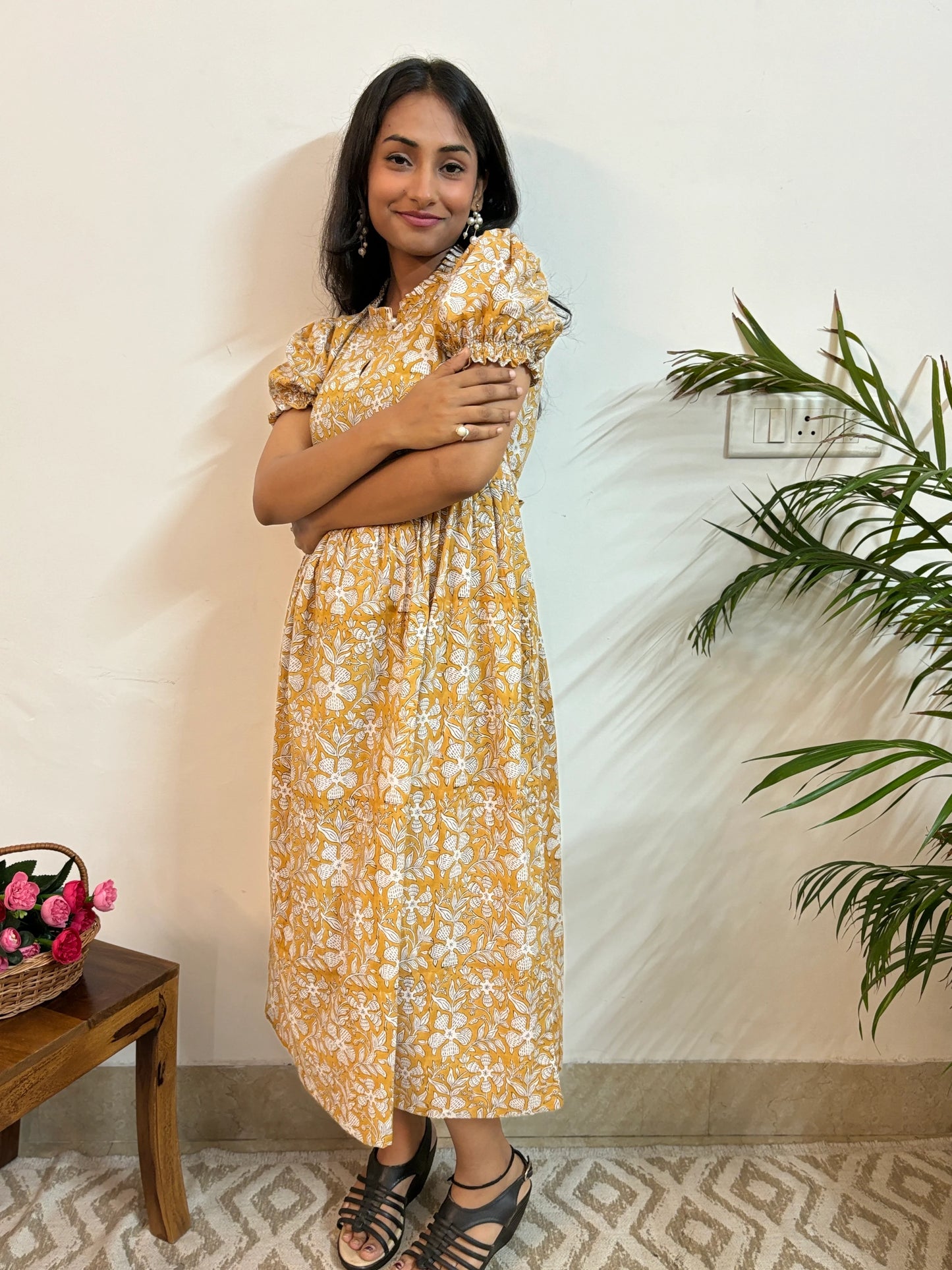 Warm Yellow Hand Block Printed Dress