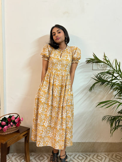 Warm Yellow Hand Block Printed Dress