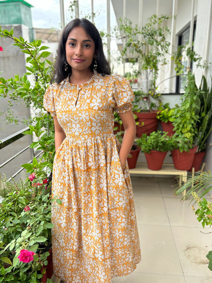 Warm Yellow Hand Block Printed Dress