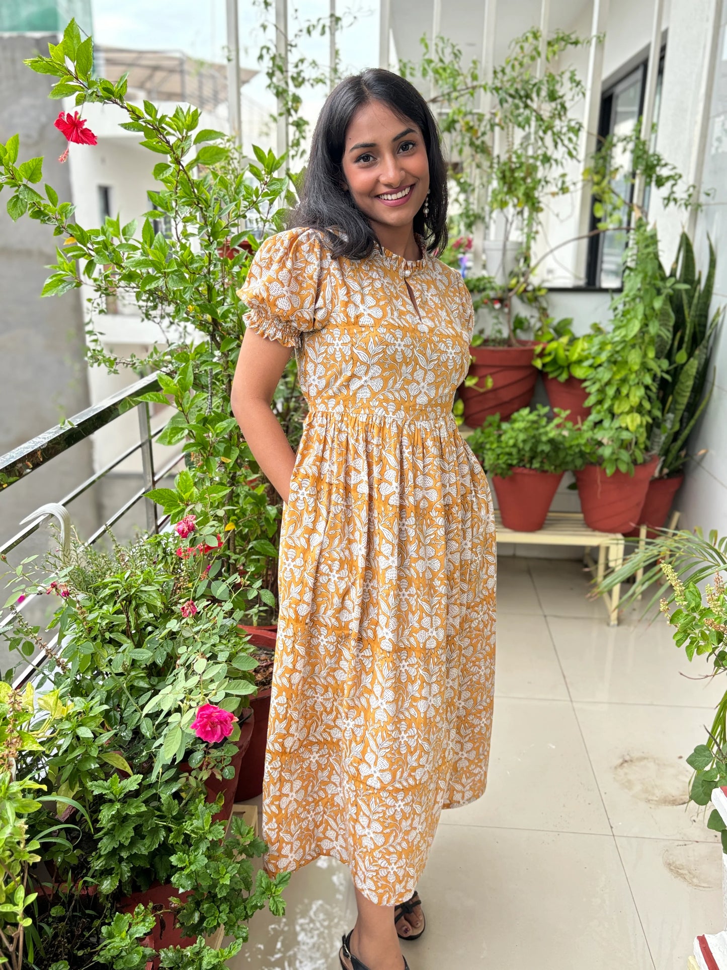 Warm Yellow Hand Block Printed Dress