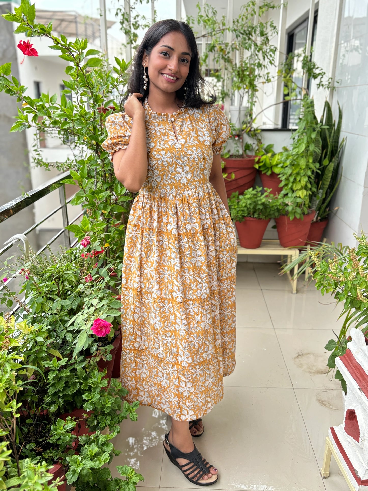 Warm Yellow Hand Block Printed Dress